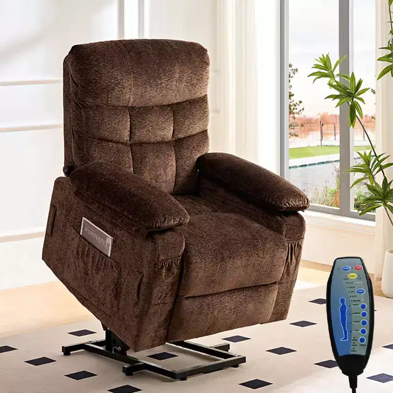 Fauteuil inclinable électrique en velours grande taille Mjkone avec chauffage lombaire et massage vibrant à 8 points, fauteuil pour personnes âgées