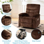 Fauteuil inclinable électrique en velours grande taille Mjkone avec chauffage lombaire et massage vibrant à 8 points, fauteuil pour personnes âgées
