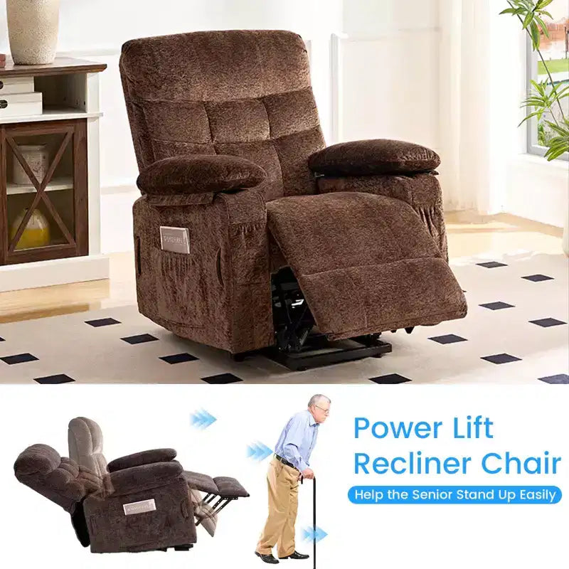 Fauteuil inclinable électrique en velours grande taille Mjkone avec chauffage lombaire et massage vibrant à 8 points, fauteuil pour personnes âgées