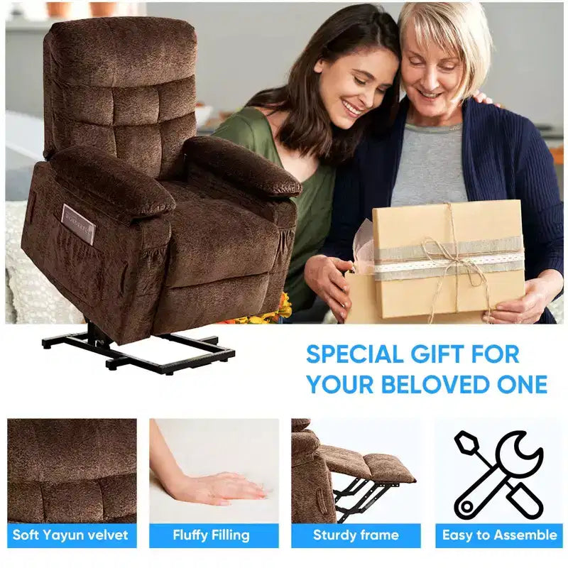Fauteuil inclinable électrique en velours grande taille Mjkone avec chauffage lombaire et massage vibrant à 8 points, fauteuil pour personnes âgées
