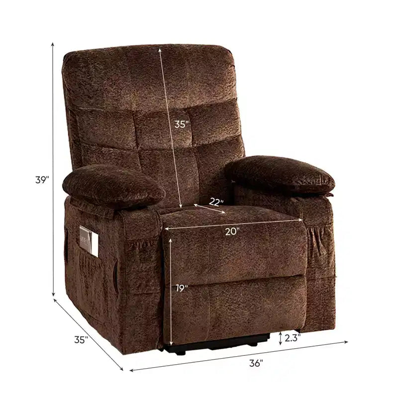 Fauteuil inclinable électrique en velours grande taille Mjkone avec chauffage lombaire et massage vibrant à 8 points, fauteuil pour personnes âgées