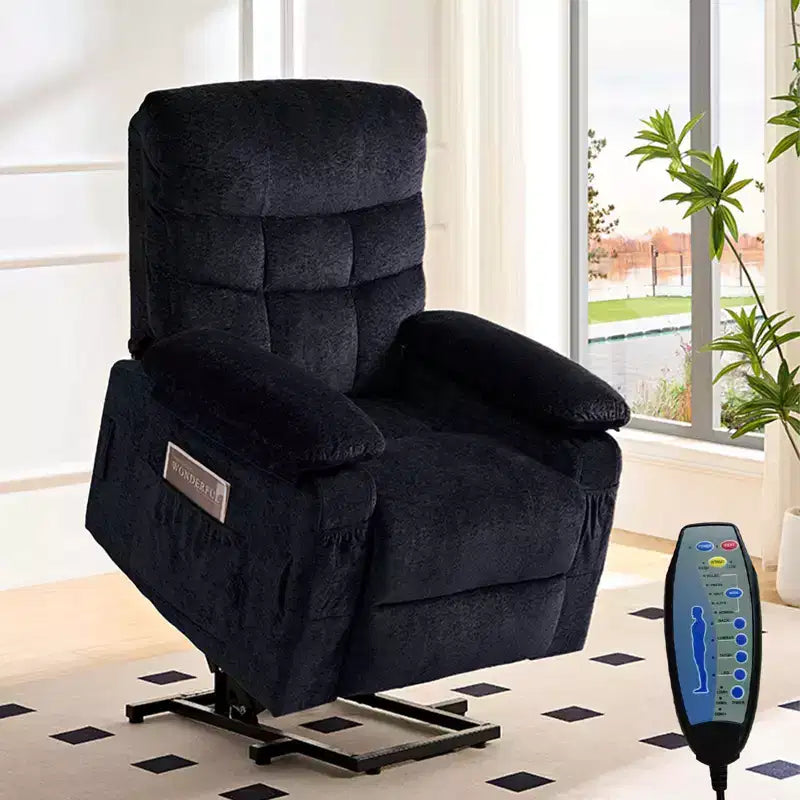 Fauteuil inclinable électrique en velours grande taille Mjkone avec chauffage lombaire et massage vibrant à 8 points, fauteuil pour personnes âgées