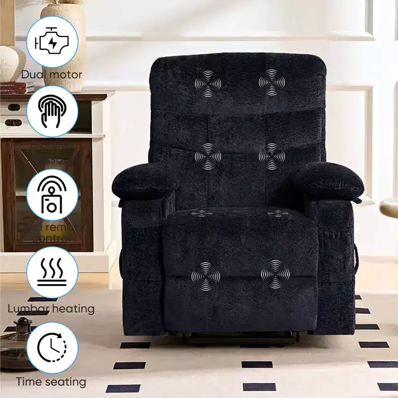 Fauteuil inclinable électrique en velours grande taille Mjkone avec chauffage lombaire et massage vibrant à 8 points, fauteuil pour personnes âgées