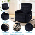 Fauteuil inclinable électrique en velours grande taille Mjkone avec chauffage lombaire et massage vibrant à 8 points, fauteuil pour personnes âgées