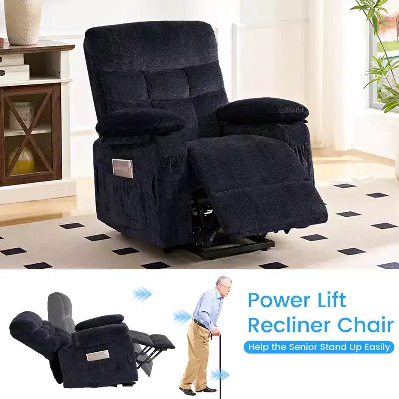 Fauteuil inclinable électrique en velours grande taille Mjkone avec chauffage lombaire et massage vibrant à 8 points, fauteuil pour personnes âgées