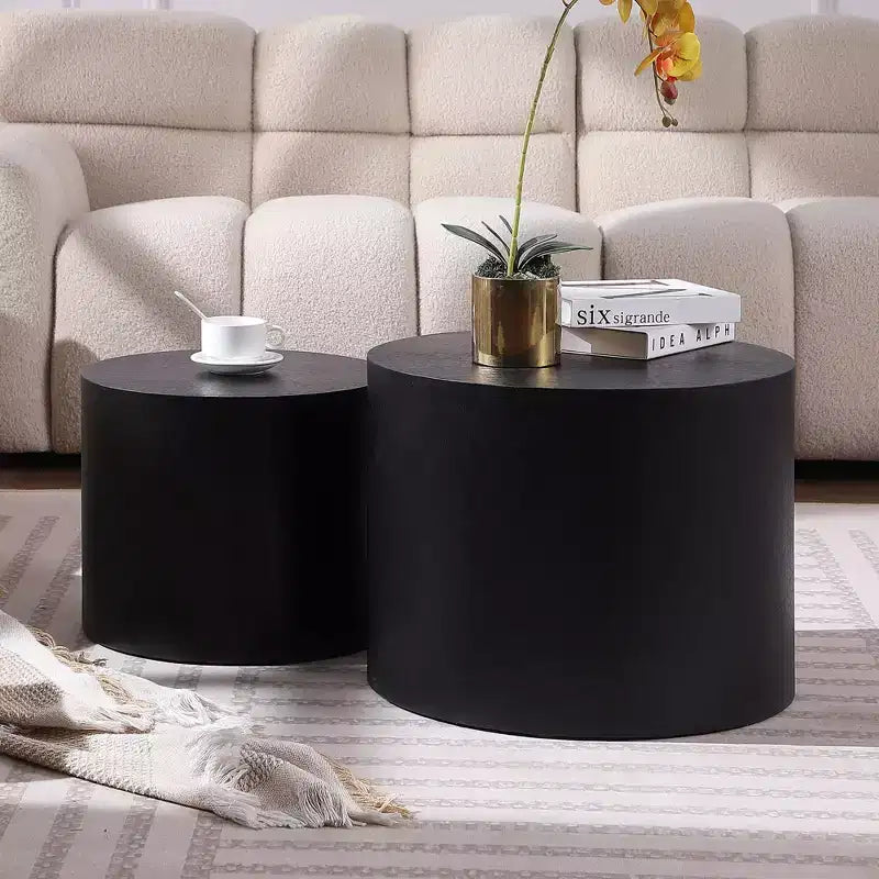 Okak Table Basse Gigogne Moderne, Lot de 2 Tables d'Appoint Cylindriques Effet Bois pour Salon, Bureau, Balcon, Jardin