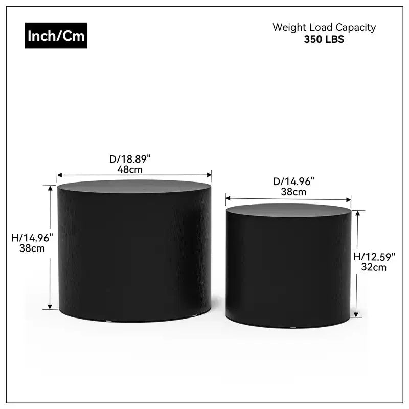 Okak Table Basse Gigogne Moderne, Lot de 2 Tables d'Appoint Cylindriques Effet Bois pour Salon, Bureau, Balcon, Jardin