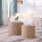Okak Table Basse Gigogne Moderne, Lot de 2 Tables d'Appoint Cylindriques Effet Bois pour Salon, Bureau, Balcon, Jardin