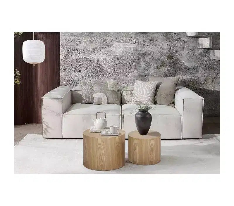 Okak Table Basse Gigogne Moderne, Lot de 2 Tables d'Appoint Cylindriques Effet Bois pour Salon, Bureau, Balcon, Jardin