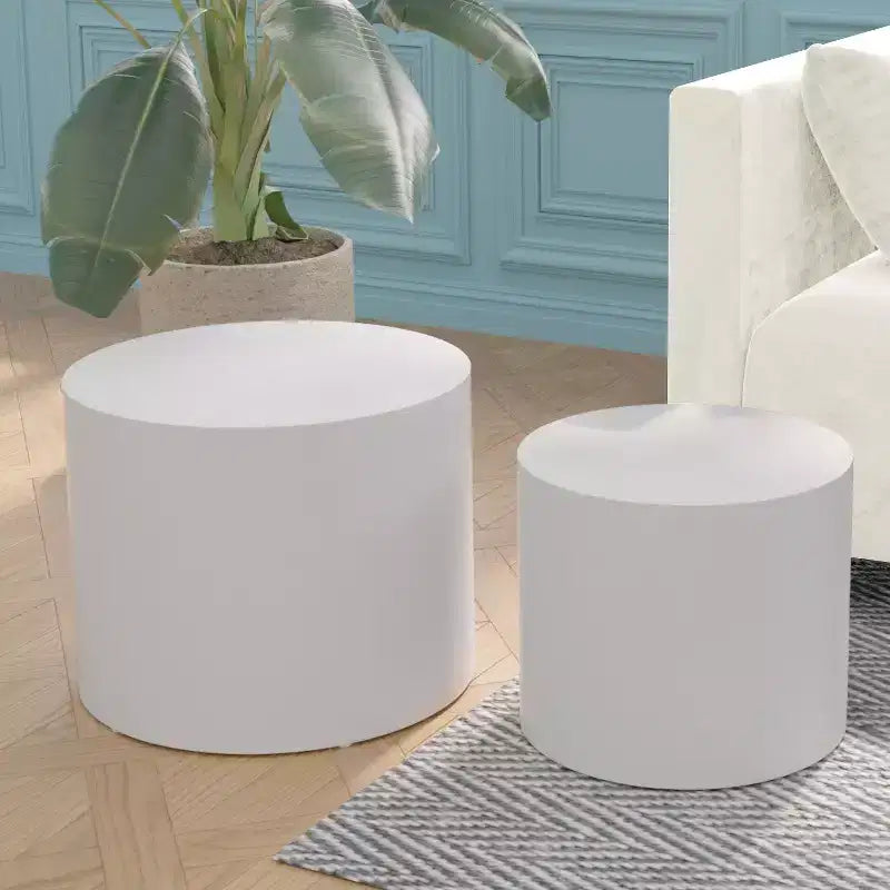 Okak Table Basse Gigogne Moderne, Lot de 2 Tables d'Appoint Cylindriques Effet Bois pour Salon, Bureau, Balcon, Jardin