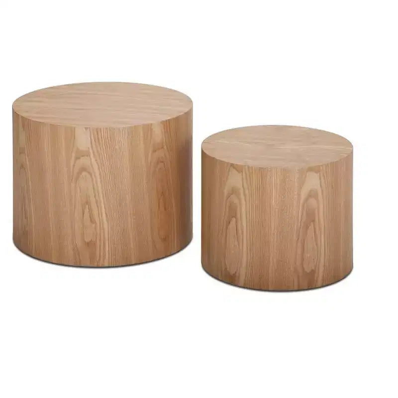 Okak Table Basse Gigogne Moderne, Lot de 2 Tables d'Appoint Cylindriques Effet Bois pour Salon, Bureau, Balcon, Jardin