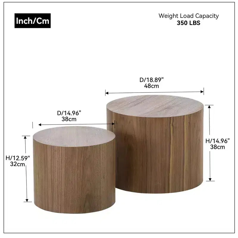Okak Table Basse Gigogne Moderne, Lot de 2 Tables d'Appoint Cylindriques Effet Bois pour Salon, Bureau, Balcon, Jardin