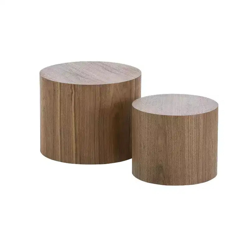 Okak Table Basse Gigogne Moderne, Lot de 2 Tables d'Appoint Cylindriques Effet Bois pour Salon, Bureau, Balcon, Jardin