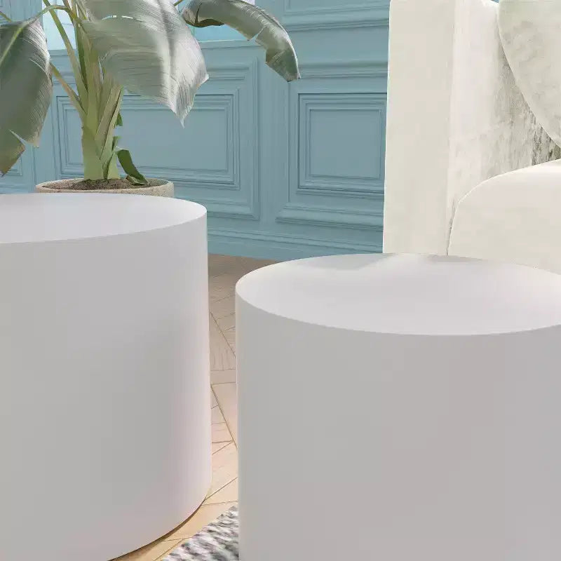 Okak Table Basse Gigogne Moderne, Lot de 2 Tables d'Appoint Cylindriques Effet Bois pour Salon, Bureau, Balcon, Jardin