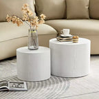 Okak Table Basse Gigogne Moderne, Lot de 2 Tables d'Appoint Cylindriques Effet Bois pour Salon, Bureau, Balcon, Jardin