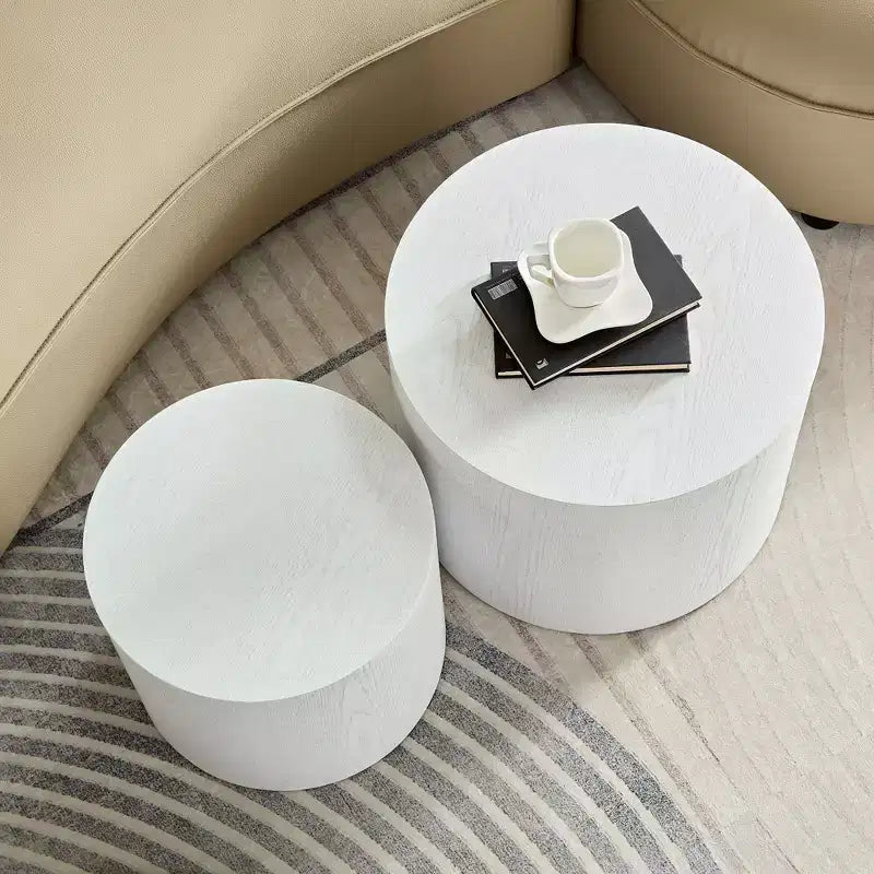 Okak Table Basse Gigogne Moderne, Lot de 2 Tables d'Appoint Cylindriques Effet Bois pour Salon, Bureau, Balcon, Jardin