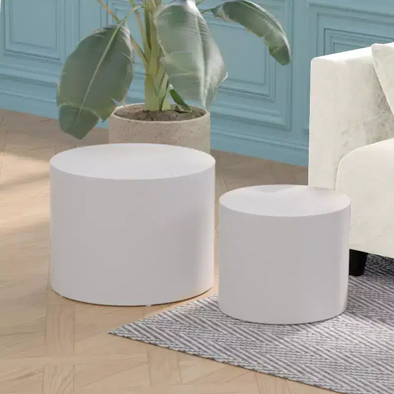 Okak Table Basse Gigogne Moderne, Lot de 2 Tables d'Appoint Cylindriques Effet Bois pour Salon, Bureau, Balcon, Jardin