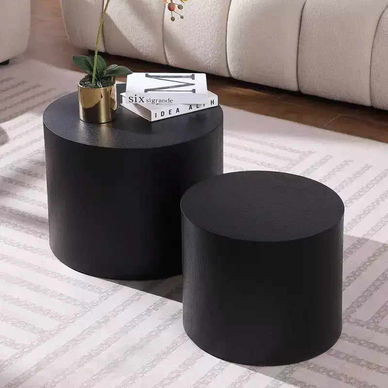 Okak Table Basse Gigogne Moderne, Lot de 2 Tables d'Appoint Cylindriques Effet Bois pour Salon, Bureau, Balcon, Jardin