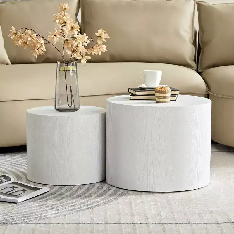 Okak Table Basse Gigogne Moderne, Lot de 2 Tables d'Appoint Cylindriques Effet Bois pour Salon, Bureau, Balcon, Jardin