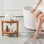 Banc de douche d'angle en teck VEVOR, hauteur 17", rayon 12", banc de douche d'angle 100 % bois de teck, 136 kg avec étagère de rangement, tabouret de douche, marron