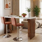 MAYEERTY 55.12 Table de bar minimaliste, Plateau en faux marbre et pieds en noyer foncé, Unité de bar domestique robuste de 36.02 de hauteur