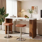 MAYEERTY 55.12 Table de bar minimaliste, Plateau en faux marbre et pieds en noyer foncé, Unité de bar domestique robuste de 36.02 de hauteur