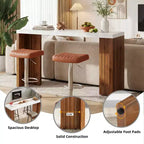 MAYEERTY 55.12 Table de bar minimaliste, Plateau en faux marbre et pieds en noyer foncé, Unité de bar domestique robuste de 36.02 de hauteur