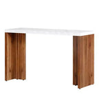 MAYEERTY 55.12 Table de bar minimaliste, Plateau en faux marbre et pieds en noyer foncé, Unité de bar domestique robuste de 36.02 de hauteur