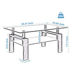 Table basse rectangulaire en verre élégante Okak, tables basses centrales modernes à 2 niveaux, table basse transparente pour le salon