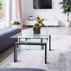 Table basse rectangulaire en verre élégante Okak, tables basses centrales modernes à 2 niveaux, table basse transparente pour le salon