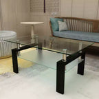 Table basse rectangulaire en verre élégante Okak, tables basses centrales modernes à 2 niveaux, table basse transparente pour le salon