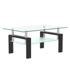 Table basse rectangulaire en verre élégante Okak, tables basses centrales modernes à 2 niveaux, table basse transparente pour le salon