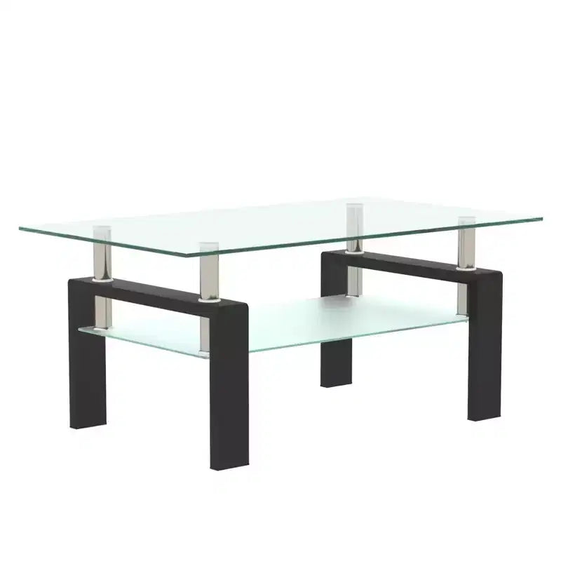 Table basse rectangulaire en verre élégante Okak, tables basses centrales modernes à 2 niveaux, table basse transparente pour le salon