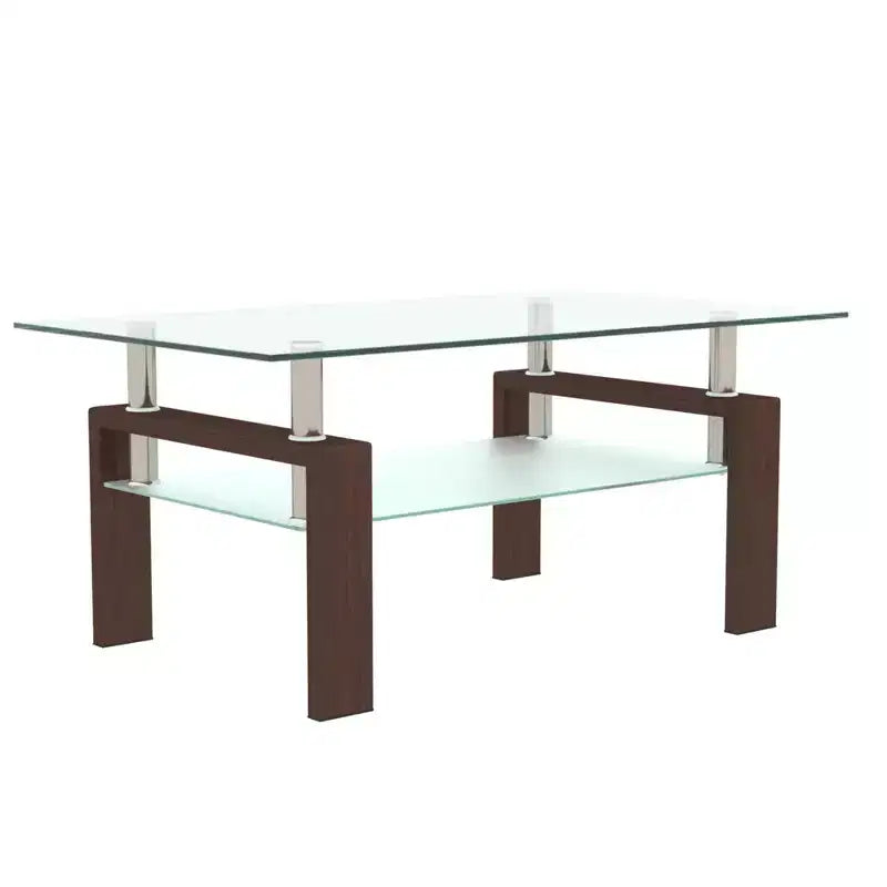 Table basse rectangulaire en verre élégante Okak, tables basses centrales modernes à 2 niveaux, table basse transparente pour le salon