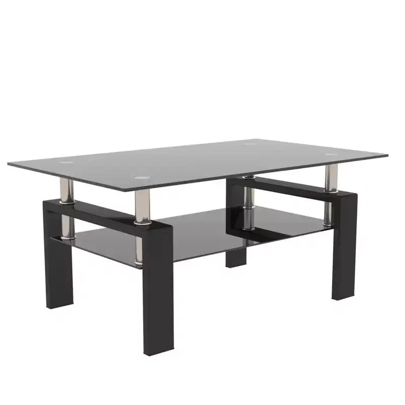 Table basse rectangulaire en verre élégante Okak, tables basses centrales modernes à 2 niveaux, table basse transparente pour le salon