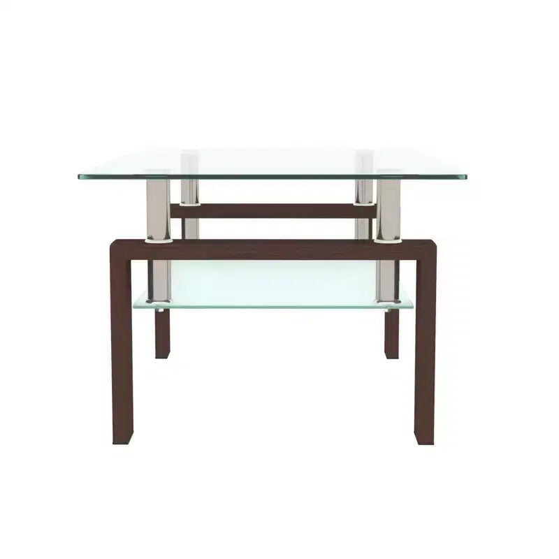 Table basse rectangulaire en verre élégante Okak, tables basses centrales modernes à 2 niveaux, table basse transparente pour le salon
