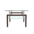 Table basse rectangulaire en verre élégante Okak, tables basses centrales modernes à 2 niveaux, table basse transparente pour le salon