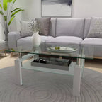 Table basse rectangulaire en verre élégante Okak, tables basses centrales modernes à 2 niveaux, table basse transparente pour le salon