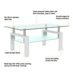 Table basse rectangulaire en verre élégante Okak, tables basses centrales modernes à 2 niveaux, table basse transparente pour le salon