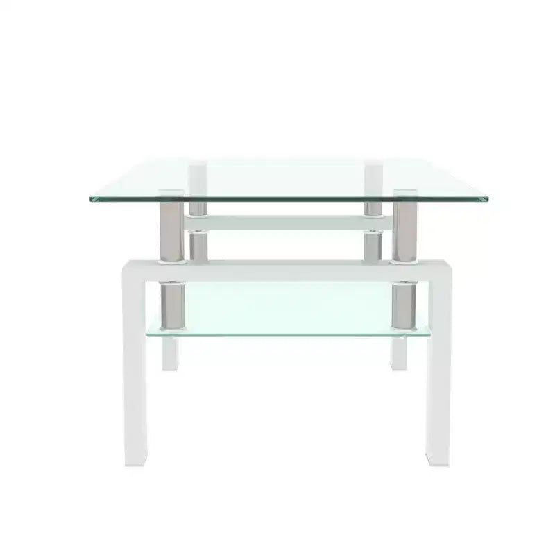 Table basse rectangulaire en verre élégante Okak, tables basses centrales modernes à 2 niveaux, table basse transparente pour le salon