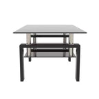 Table basse rectangulaire en verre élégante Okak, tables basses centrales modernes à 2 niveaux, table basse transparente pour le salon