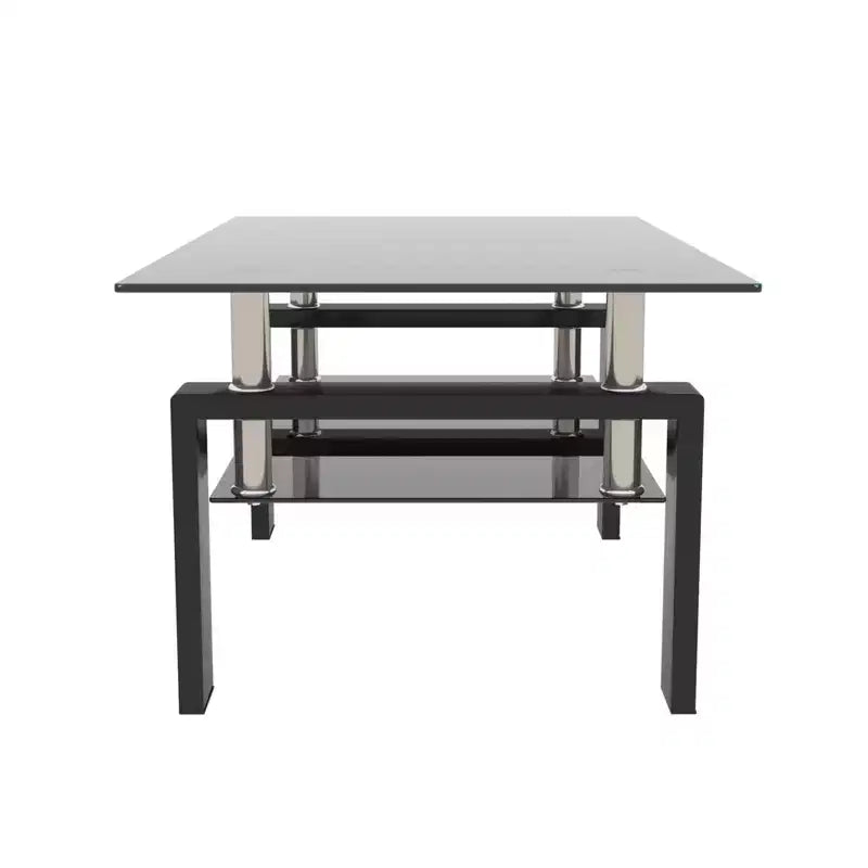 Table basse rectangulaire en verre élégante Okak, tables basses centrales modernes à 2 niveaux, table basse transparente pour le salon