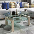 Table basse rectangulaire en verre élégante Okak, tables basses centrales modernes à 2 niveaux, table basse transparente pour le salon