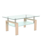 Table basse rectangulaire en verre élégante Okak, tables basses centrales modernes à 2 niveaux, table basse transparente pour le salon