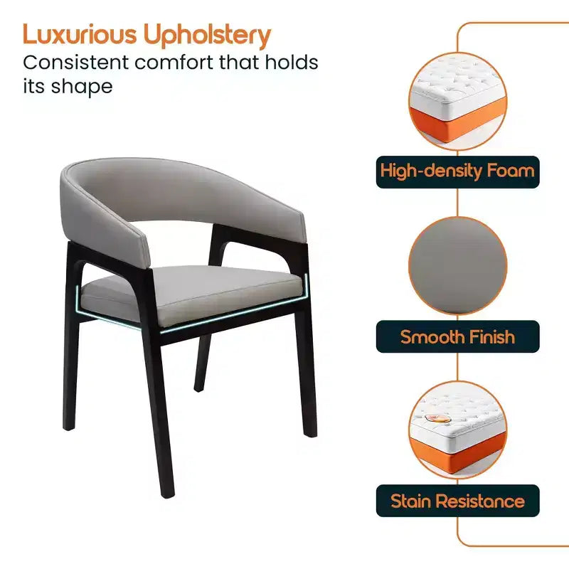 Chaises de salle à manger avec accoudoirs en U LeisureMod Cali, lot de 2, revêtement en cuir avec dossier ouvert pour cuisine moderne, salle à manger, café, bistrot