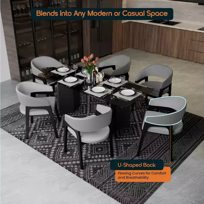 Chaises de salle à manger avec accoudoirs en U LeisureMod Cali, lot de 2, revêtement en cuir avec dossier ouvert pour cuisine moderne, salle à manger, café, bistrot