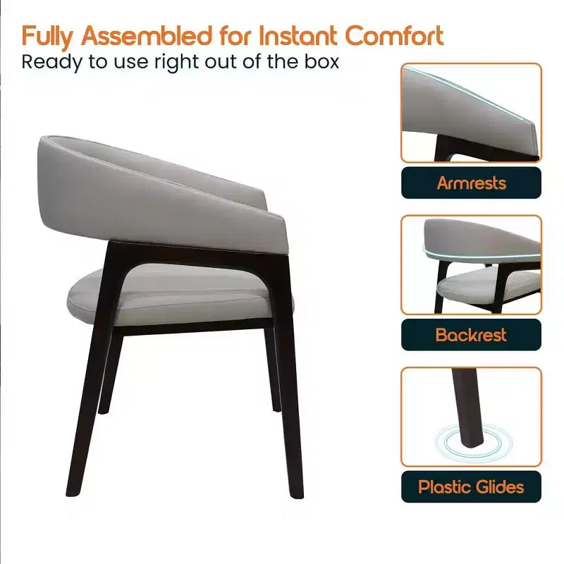 Chaises de salle à manger avec accoudoirs en U LeisureMod Cali, lot de 2, revêtement en cuir avec dossier ouvert pour cuisine moderne, salle à manger, café, bistrot
