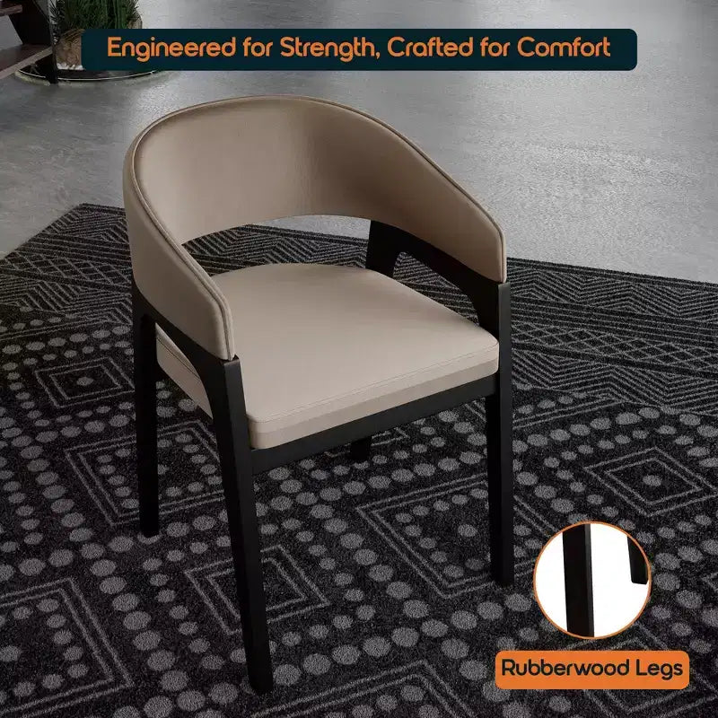 Chaises de salle à manger avec accoudoirs en U LeisureMod Cali, lot de 2, revêtement en cuir avec dossier ouvert pour cuisine moderne, salle à manger, café, bistrot