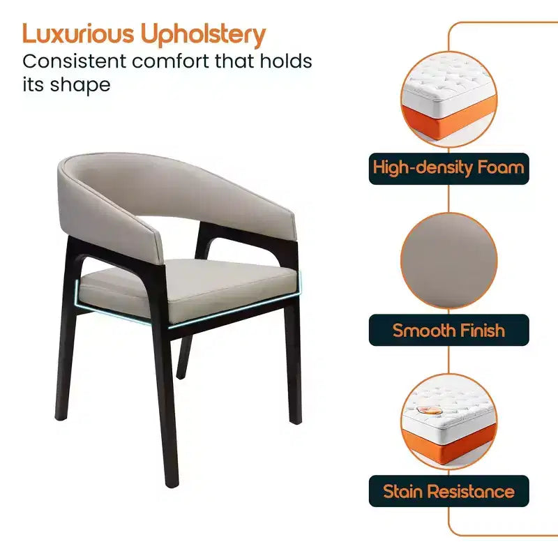 Chaises de salle à manger avec accoudoirs en U LeisureMod Cali, lot de 2, revêtement en cuir avec dossier ouvert pour cuisine moderne, salle à manger, café, bistrot