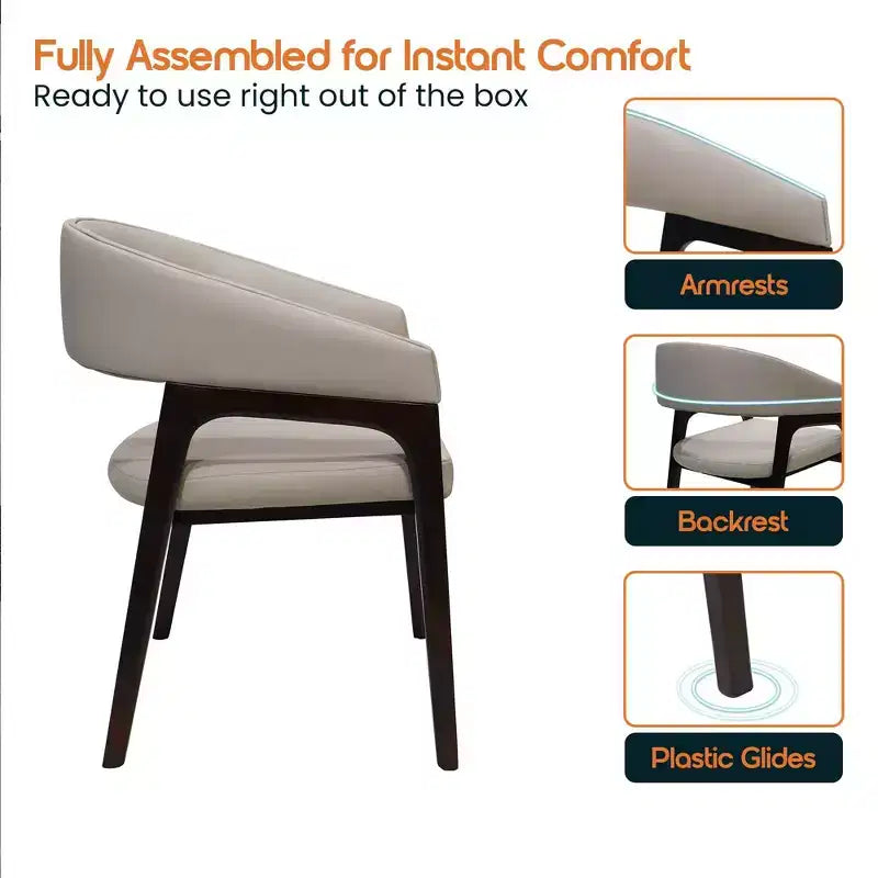 Chaises de salle à manger avec accoudoirs en U LeisureMod Cali, lot de 2, revêtement en cuir avec dossier ouvert pour cuisine moderne, salle à manger, café, bistrot